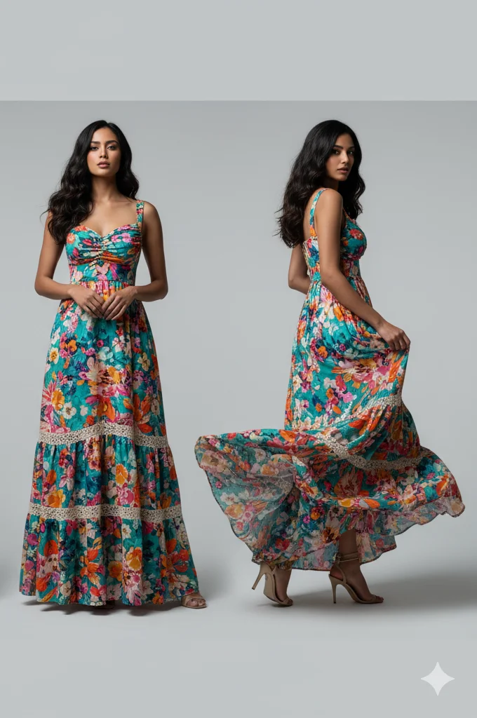 Multi-Coloured Printed Flared Long Kota Kurta