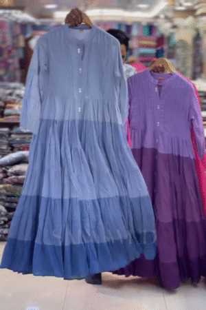 Elegant Cotton Lawn Pleated Tiered Maxi Dress – Flowy Grace for Every Occasion