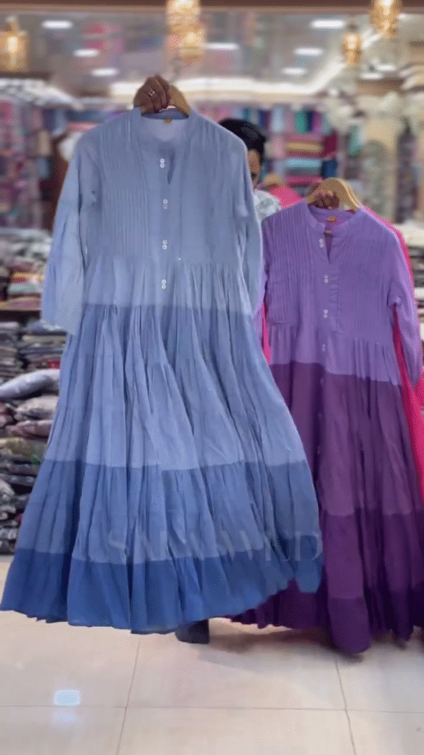 Elegant Cotton Lawn Pleated Tiered Maxi Dress – Flowy Grace for Every Occasion