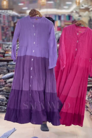 Elegant Cotton Lawn Pleated Tiered Maxi Dress – Flowy Grace for Every Occasion