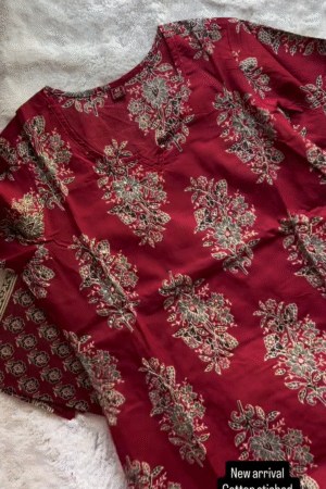Floral Printed Notch Neck Pure Cotton Straight Kurta