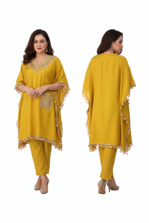 Ethnic Motifs Lace Navratri Special Embroidered Kaftan Kurta & Trousers – Festive Elegance Redefined