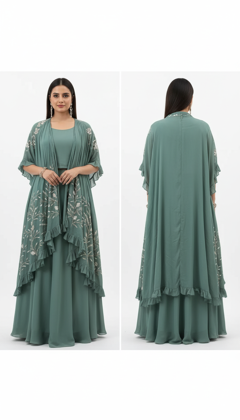Embroidered Georgette & Crepe Stitched Anarkali Gown – Regal Elegance & Festive Glamour