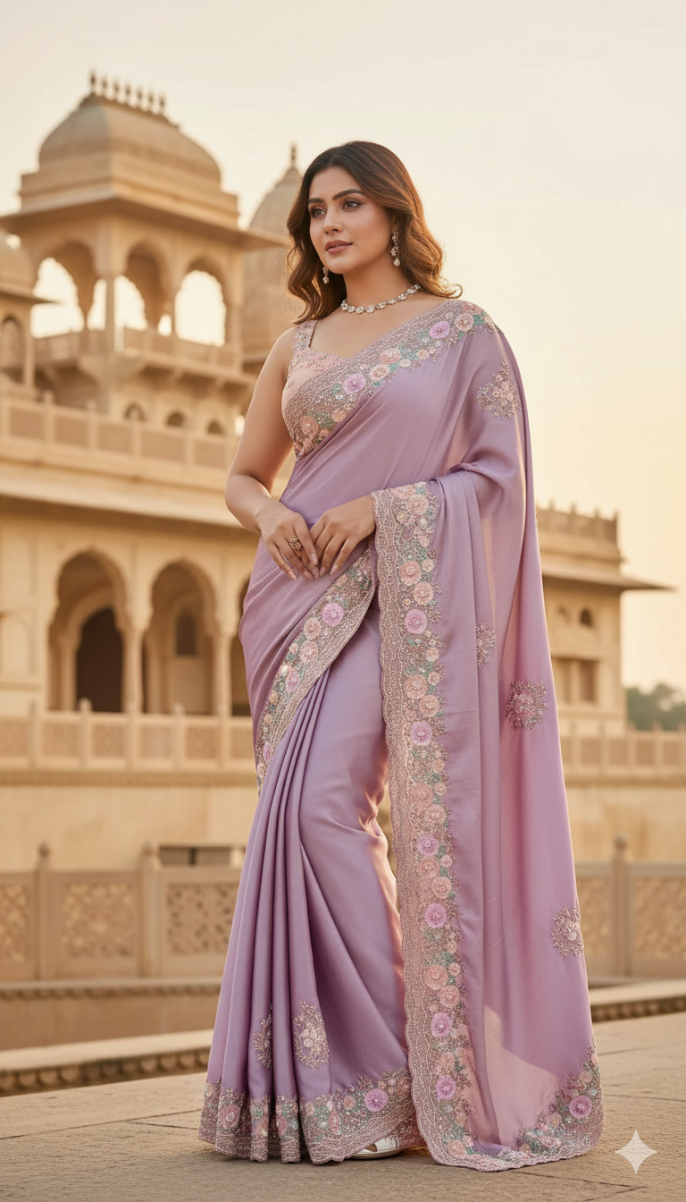Embroidered Art Silk Saree in Purple – A Regal Expression of Elegance