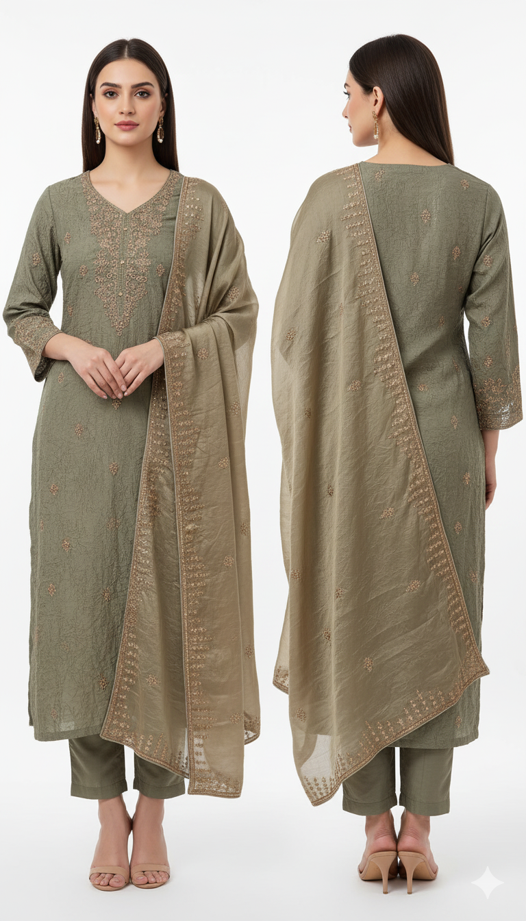 Ethnic Printed Sequinned Unstitched Dress Material – Create Your Own Festive Elegance