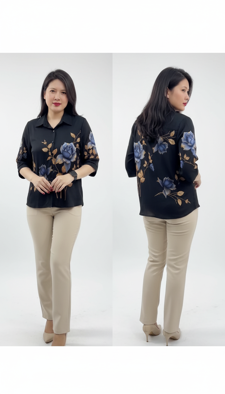 Elegant Black Muslin Silk Floral Printed Co-ord Set for Women – Timeless Ethnic & Contemporary Style