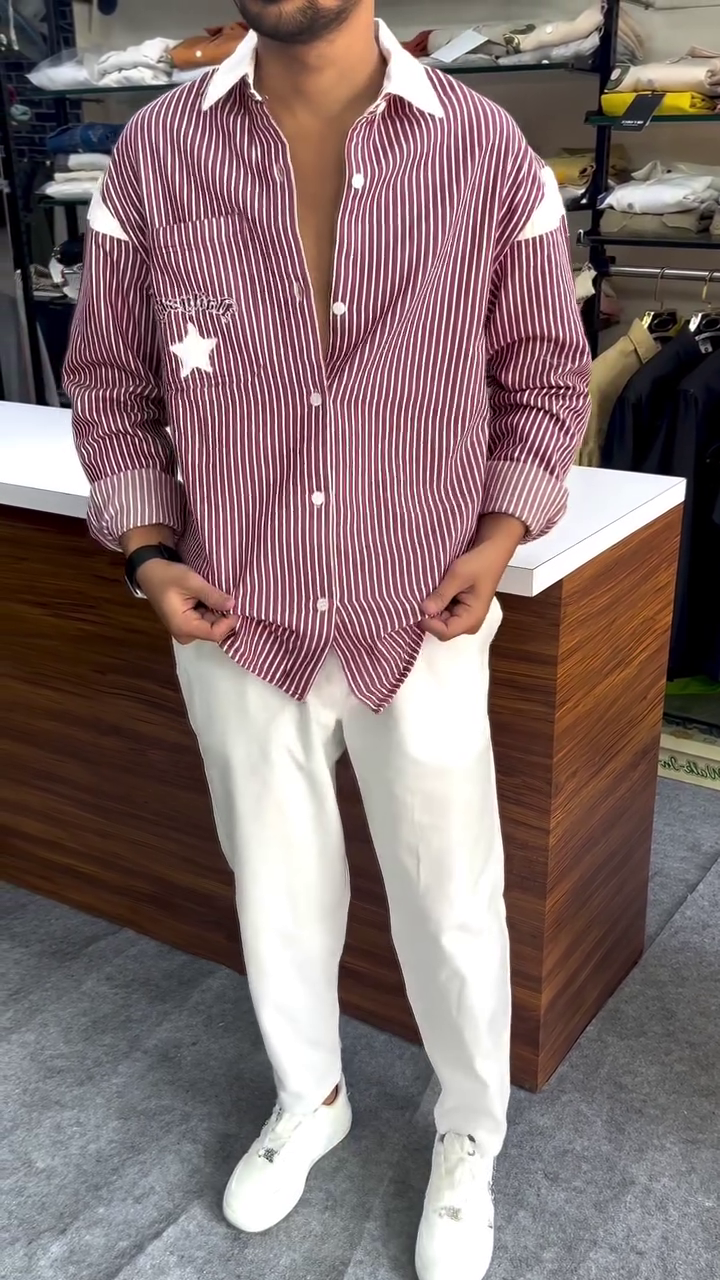 Men Red & White Slim Fit Striped Casual Shirt - Image 11