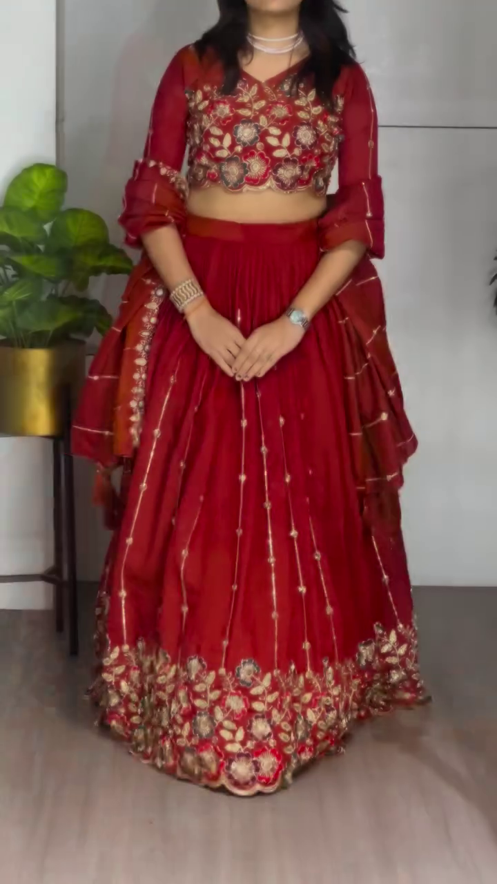 Embroidered Thread Work Ready to Wear Lehenga & Blouse With Dupatta