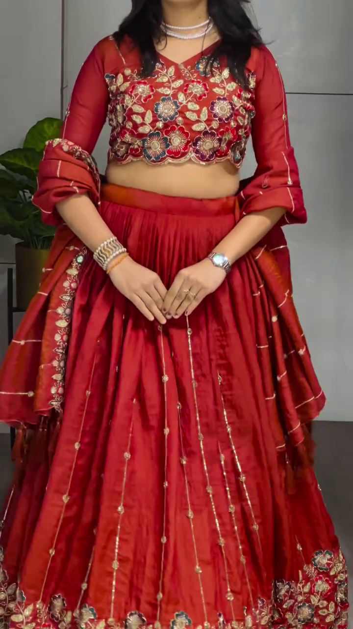 Embroidered Thread Work Ready to Wear Lehenga & Blouse With Dupatta - Image 9
