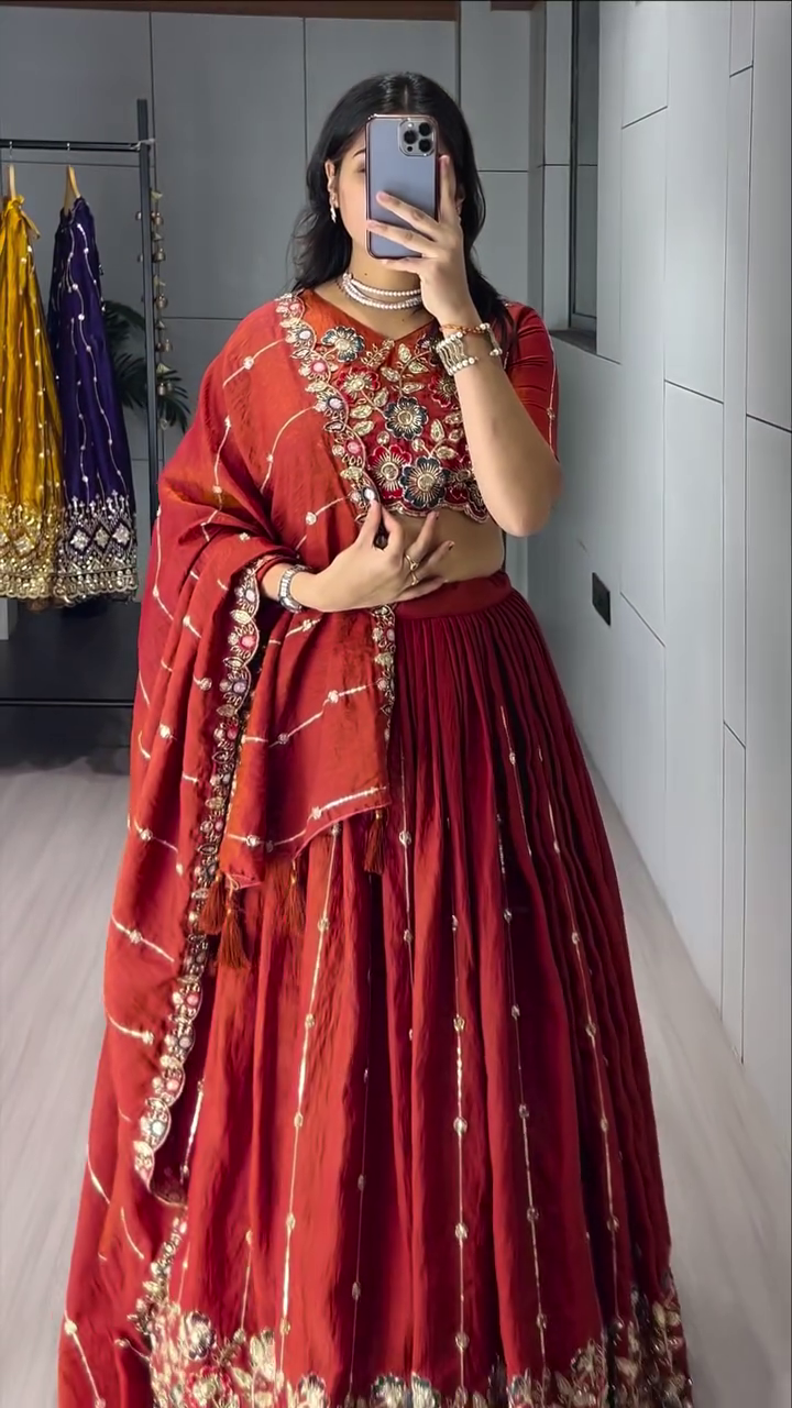 Embroidered Thread Work Ready to Wear Lehenga & Blouse With Dupatta - Image 5