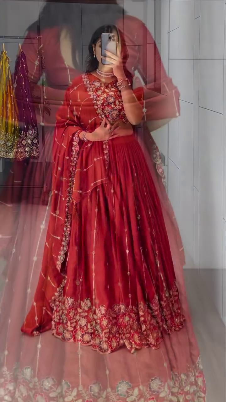 Embroidered Thread Work Ready to Wear Lehenga & Blouse With Dupatta - Image 4