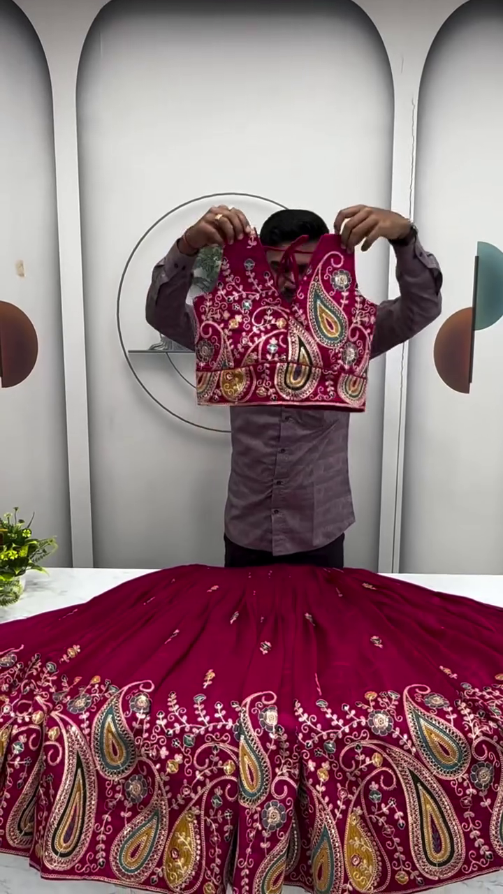 Festive Special Vichitra Embroidery Coding Sequence & Thread Work Lehenga With Stitched Blouse