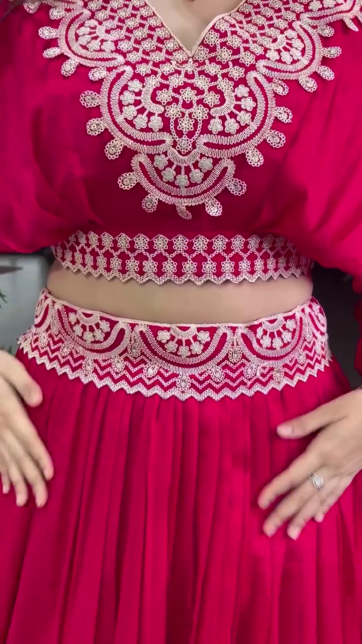 Embroidered Thread Work Semi-Stitched Lehenga - Image 17