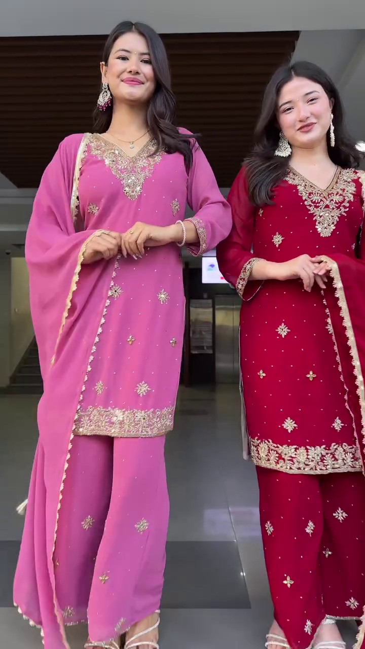 Embroidery Sequence Light Pink Color Palazzo suit - Image 5