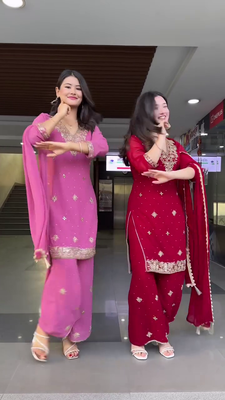 Embroidery Sequence Light Pink Color Palazzo suit - Image 2