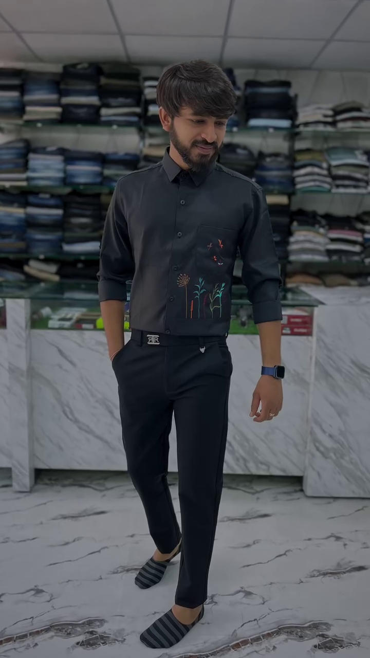 Men's Cotton Floral Embroidered Casual Shirt - Image 5