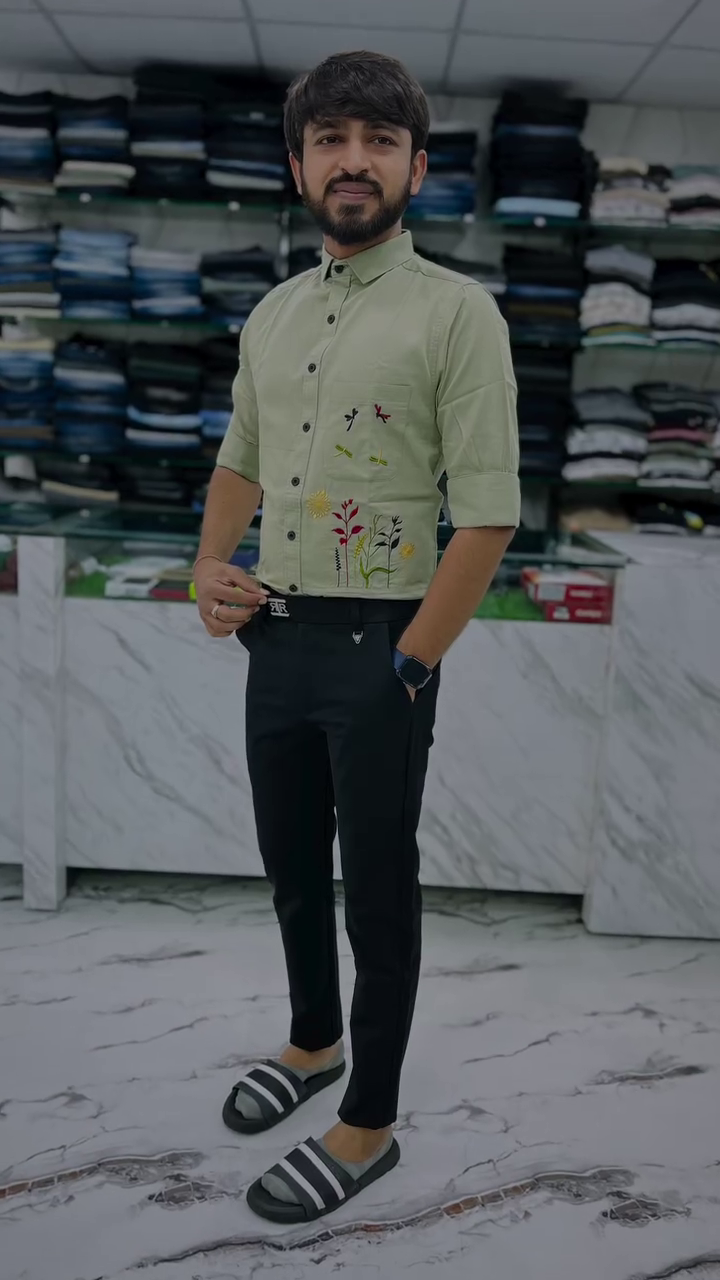 Men's Cotton Floral Embroidered Casual Shirt - Image 3