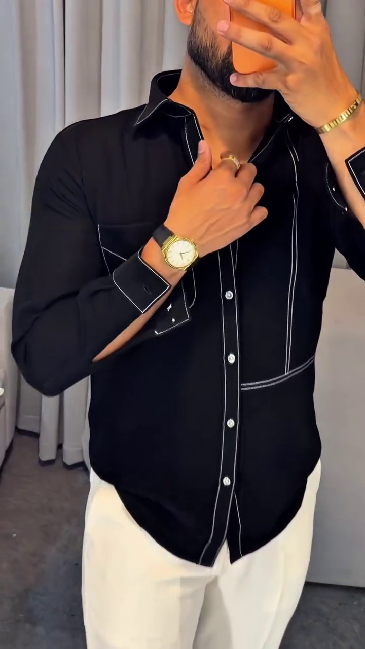 Men Black Regular Fit Solid Casual Over Shirt - Image 4